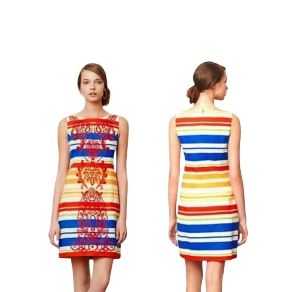 Tabitha Dress Size 2 Anthropologie Stripe Dress Embroidered Colorful